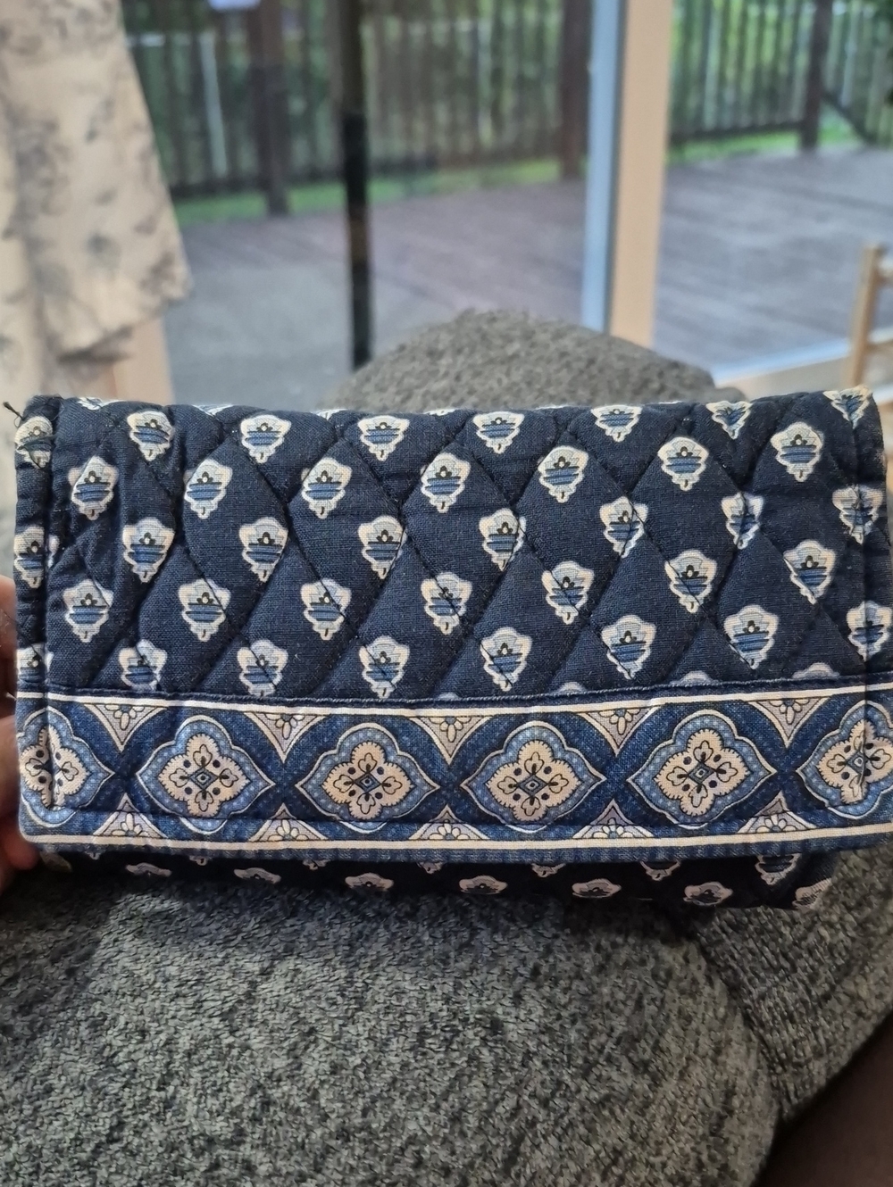 Vera Bradley Quilted Blue Patterned Women's Clutch Bag With Crossbody Strap